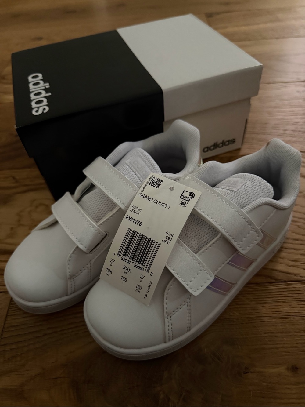 NWT Adidas Grand Court I White Iridescent Toddler Size 10